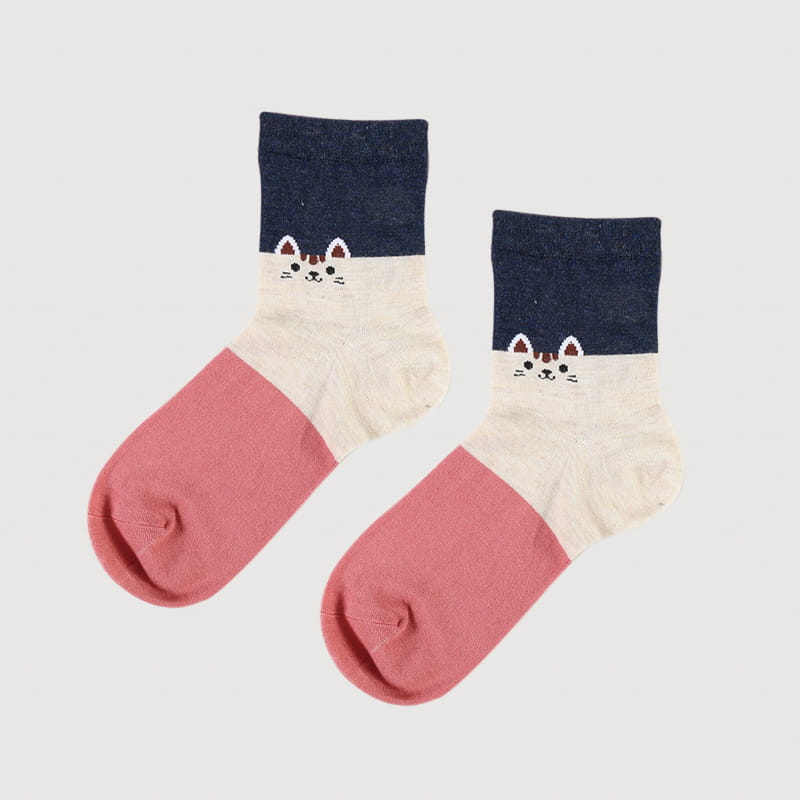 Moda Cartoon Cat Spun Silk Jacquard Super Soft Lady Socks