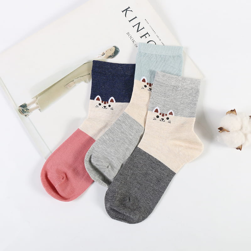 Moda Cartoon Cat Spun Silk Jacquard Super Soft Lady Socks