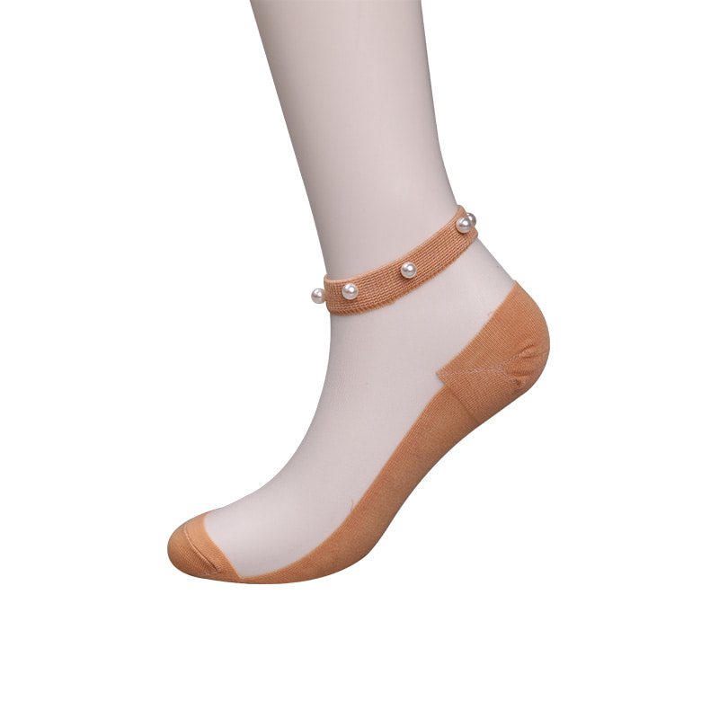 Moda náilon transparente de seda algodão inferior feminino barco meias topo pérola vidro cristal seda feminino barco meias wsd1288