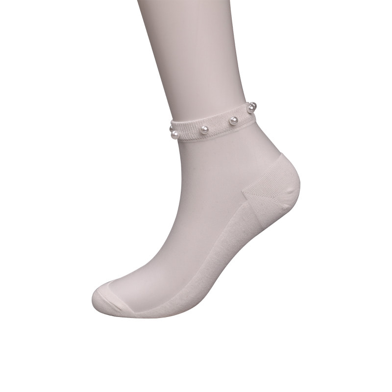 Moda náilon transparente de seda algodão inferior feminino barco meias topo pérola vidro cristal seda feminino barco meias wsd1288