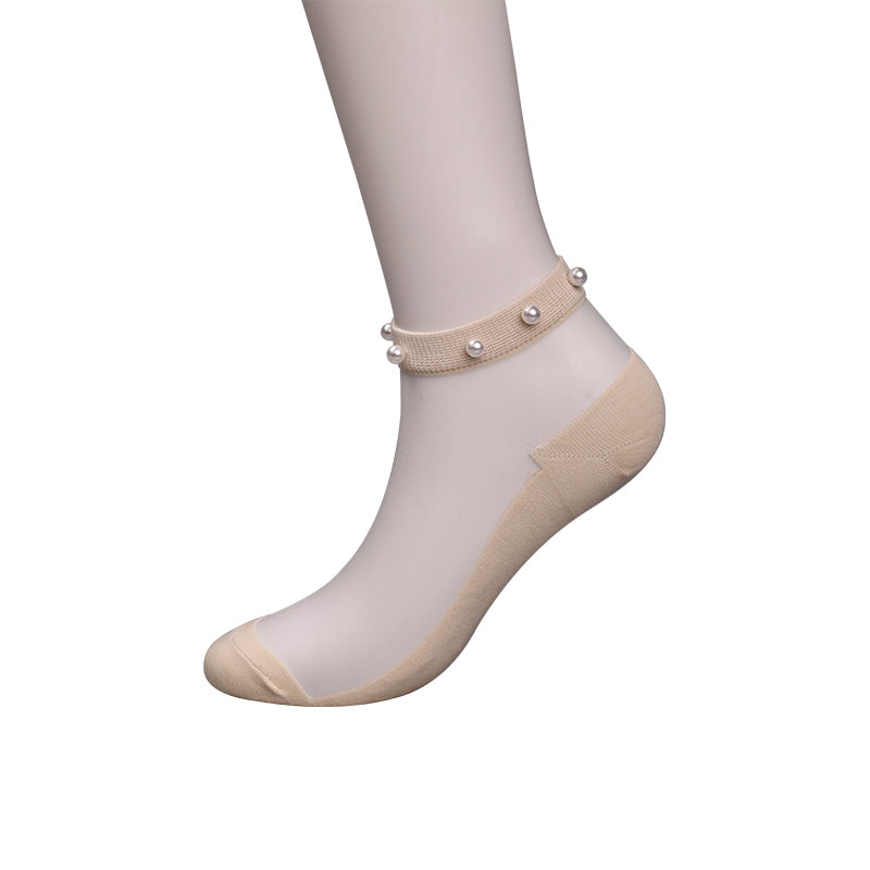 Moda náilon transparente de seda algodão inferior feminino barco meias topo pérola vidro cristal seda feminino barco meias wsd1288