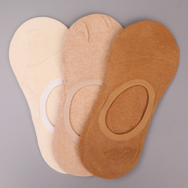 Algodão de cor natural, malha, meias femininas invisíveis costuradas à mão WSD1401