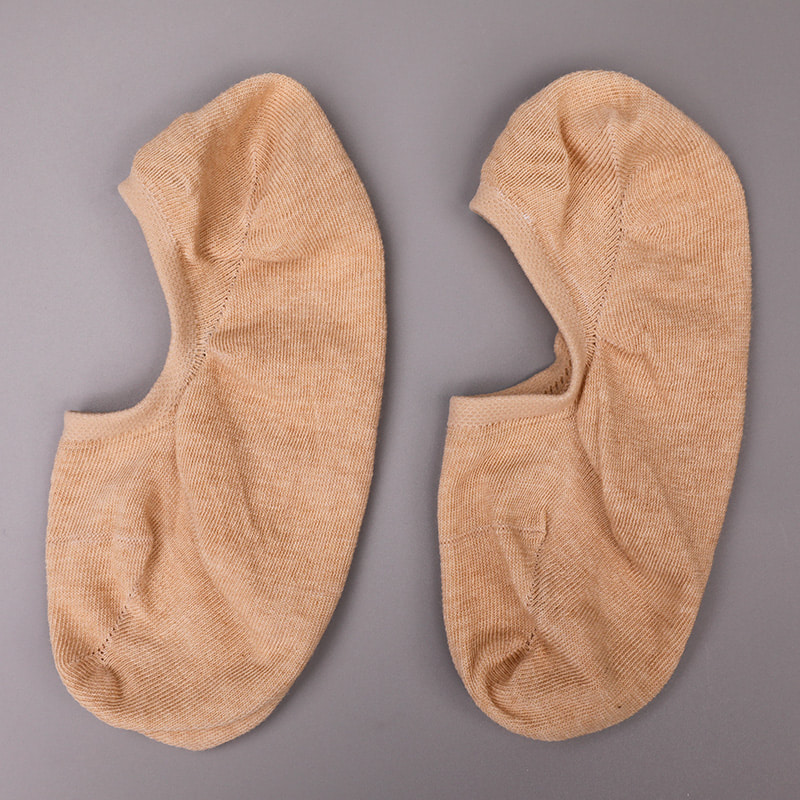 Algodão de cor natural, malha, meias femininas invisíveis costuradas à mão WSD1401