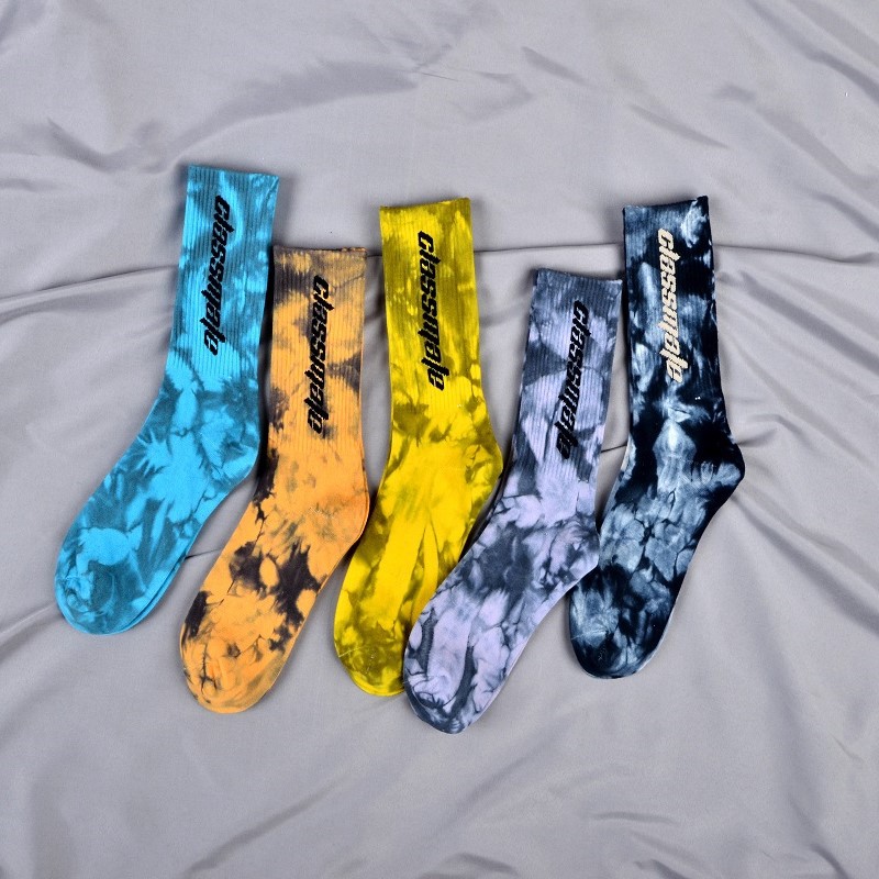 Moda tie-dye personalizado sox jacquard oem tripulação rua esporte masculino imprimir logotipo do designer meias personalizadas