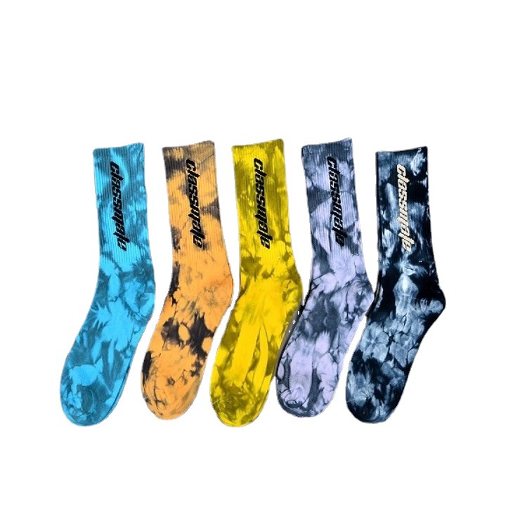 Moda tie-dye personalizado sox jacquard oem tripulação rua esporte masculino imprimir logotipo do designer meias personalizadas